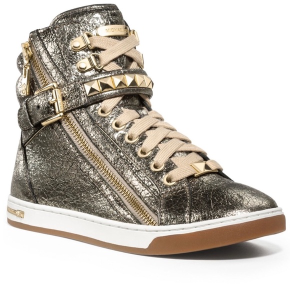 EUC Michael Kors Glam Studded Metallic Leather High-Top Sneakers - Picture 12 of 12